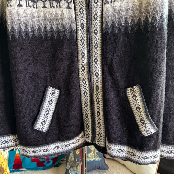 100% Alpaca Fair Isle Zip Front Hoodie Sweater Black White Gray Size M - Picture 4 of 14